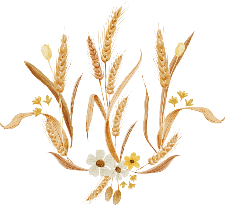 Watercolor wheat and flowers trident, emblem of Ukraine